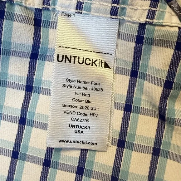 UNTUCKit Performance Button Shirt Men's 2XL  Blue Foris Nylon Stretch Plaid - Picture 6 of 6